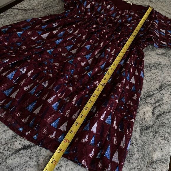 Ya Los Angeles Small Dress Graphic Purple V Neck Ruffle Short Sleeve Fit Flare - Picture 8 of 10